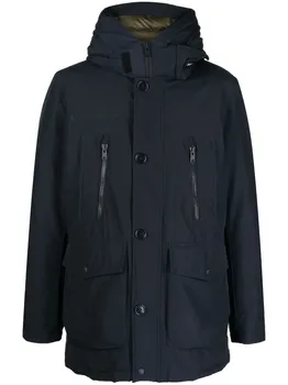 Пуховик с капюшоном и длинными рукавами WOOLRICH, синий