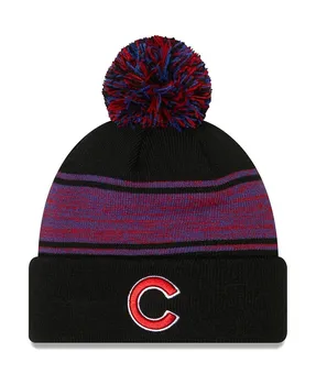 Мужская черная вязаная шапка Chicago Cubs с манжетами и помпоном New Era