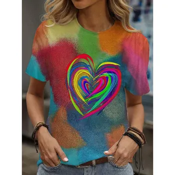 Футболки с принтом Повседневные уличные топы Camisetas Женская одежда Лето 2025 Футболка женская с коротким рукавом S