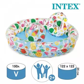 Бассейн надувной круглый, Intex 122х25см, с мячом и кругом 59460NP (28269078)