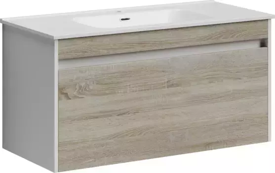 Тумба с раковиной дуб бардолино/белый глянец 101 см Sancos Smart SM100E + CN7003