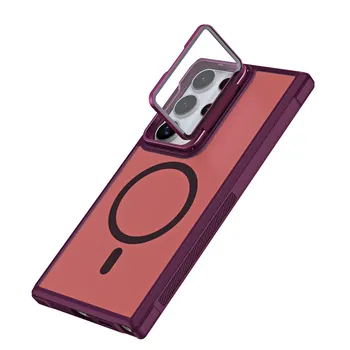 Нежелтеющий чехол-держатель-подставка для Magsafe Mag Safe Samsung Galaxy S24 Ultra S23 Fe Plus S24Ultra Iphone 15 Pro Max 14, жесткий чехол для телефона, аксессуары S24 чёрный