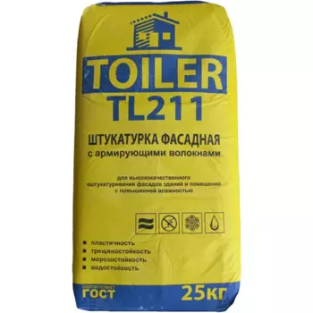 Штукатурка цементная Toiler TL211 фасадная с армирующими волокнами 25 кг