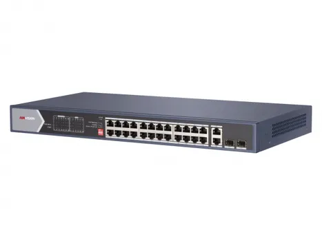 Коммутатор Hikvision DS-3E0528HP-E, кол-во портов: 26x1 Гбит/с, SFP 2x1 Гбит/с, установка в стойку, PoE: 24x90Вт (макс. 370Вт) (DS-3E0528HP-E)