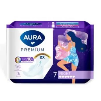 Прокладки гигиенические Aura Premium Night, 7 шт