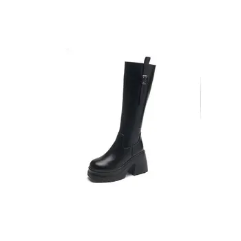 Women s Thin Riding Boots High Heel Knight Genine Leather Thick Heel Long Boots Women s 10cm New Knee-high Boots Thick Soles 34 белый