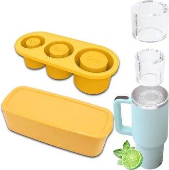 Summer Necessary Silicone Ice Mold Ice Cube Tray With Lid and bin For 30-40 oz Tumbler Cup Making Cylinder Ice Cube Molds зелёный
