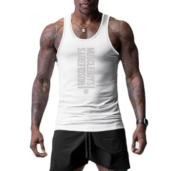 Muscleguys Летние виды спорта Бег Нижняя Майка Мужская Тонкая Посадка Дышащая Футболка без рукавов Открытая повседневная толстовка M чёрный