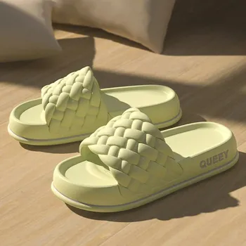 Женские тапочки, летняя верхняя одежда, нескользящие домашние сандалии с толстой подошвой для ванной комнаты, модели для пар 36-37 чёрный