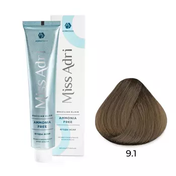 ADRICOCO, Крем-краска для волос Miss Adri Brazilian Elixir Ammonia Free 9.1