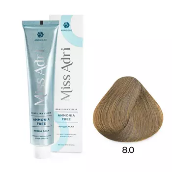 ADRICOCO, Крем-краска для волос Miss Adri Brazilian Elixir Ammonia Free 8.0