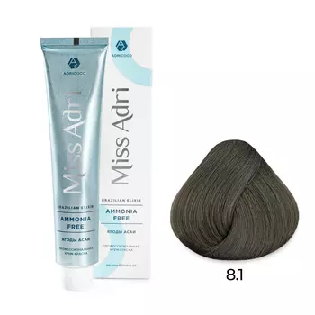 ADRICOCO, Крем-краска для волос Miss Adri Brazilian Elixir Ammonia Free 8.1