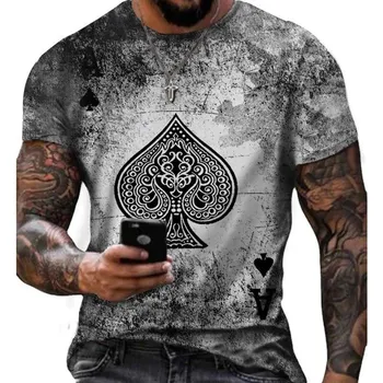 Футболка «Ace of Spades» с 3D-принтом «Покер», мужские летние повседневные футболки большого размера, винтажные топы с круглым вырезом, уличная одежда с короткими рукавами в стиле хип-хоп S