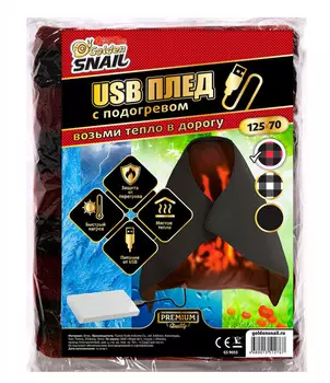 Плед с подогревом (125 х 70 см, USB, клетка черно-красный) Golden Snail GS 9055