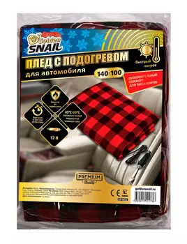 Плед с подогревом (140 х 100 см, 12В, флис, клетка черно-красный) Golden Snail GS 9052