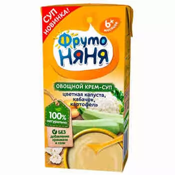 Овощной крем-суп ФрутоНяня из цветной капусты, кабач и карт 200мл с 6мес