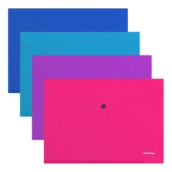 Папка-конверт на кнопке пластиковая ErichKrause Diagonal Vivid непрозрачная A4 ассорти