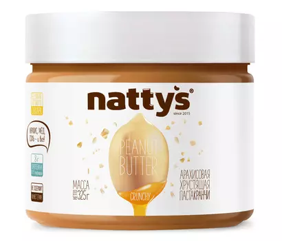 Паста арахисовая Nattys Crunchy с кусочками арахиса и мёдом 325г
