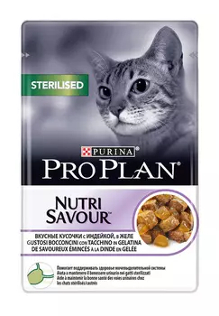 Паучи Pro Plan Nutrisavour Sterilised в желе для стерилизованных кошек Индейка, 85г