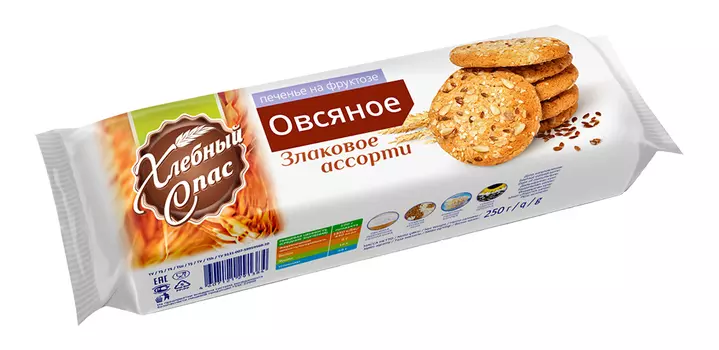 Печенье Овсяное Хлебный Спас Злаковое ассорти на фруктозе 250г