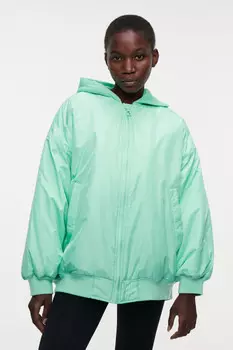 Куртка-бомбер oversize с трикотажным капюшоном