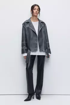 Куртка-косуха oversize кожаная с состаренным эффектом