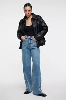 Куртка-рубашка oversize кожаная утепленная