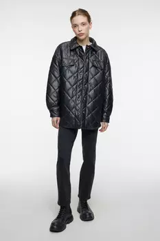 Куртка-рубашка oversize стеганая из искусственной кожи
