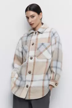 Куртка-рубашка oversize теплая с принтом в клетку