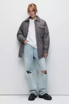 Куртка-рубашка oversize утепленная с нагрудным карманом