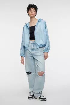 Куртка-ветровка oversize укороченная с капюшоном