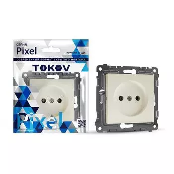 Розетка TOKOV ELECTRIC Pixel, скрытый монтаж, однопостовая, со шторками, 16А, механизм с накладкой без рамки, IP20, бежевый, 1 шт. (TKE-PX-R1SF-C02)