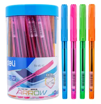 Ручка шариковая DELI Arrow, синий, пластик, колпачок, пластик (EQ02636-1)
