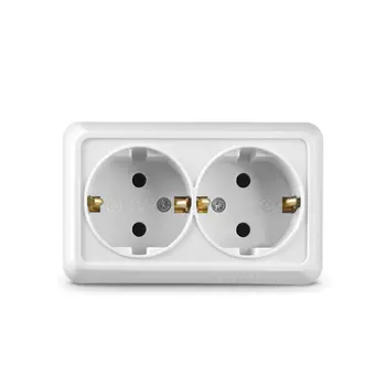 Розетка UNIVersal Олимп О0128, открытый монтаж, 2-х постовая, с з/к, 16A, в сборе, IP20, белый (О0128)
