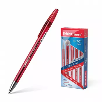 Ручка гелевая Erich Krause R-301 Original Gel Stick, красный, пластик, колпачок (42722)