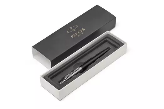 Ручка шариковая автомат Parker Core Jotter Essential, Satin Black CT, синий, нержавеющая сталь, картонная коробка (1953184)