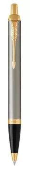 Ручка шариковая автомат Parker IM Metal Core Brushed Metal GT, синий, латунь, пластик, позолота, сталь, подарочная упаковка (CW1931670)