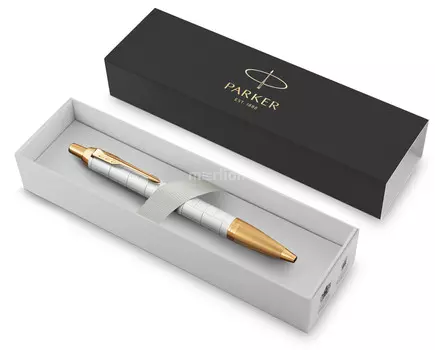 Ручка шариковая автомат Parker IM Premium K318, синий, Хром, латунь, подарочная упаковка (2143643)