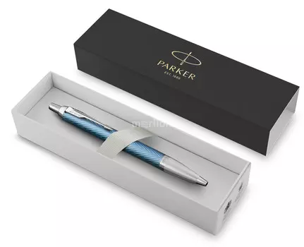 Ручка шариковая автомат Parker IM Premium K318, синий, Хром, латунь, подарочная упаковка (2143645)