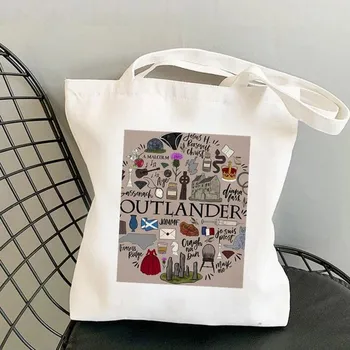 Сумка-шоппер Outlander Персонажи Иконы Harajuku женская сумка для покупок Холщовая сумка-шоппер женская сумка Большая сумка через плечо Женская сумка 24*26cm
