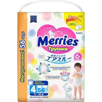 Трусики-подгузники для детей Merries/Меррис 9-14кг 56шт р.L