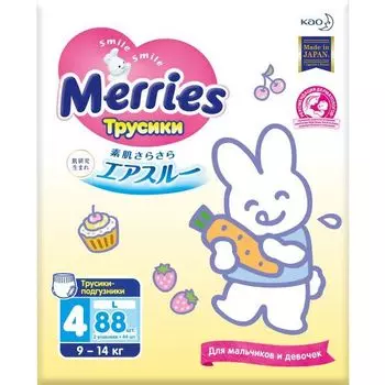 Трусики-подгузники для детей Merries/Меррис 9-14кг 88шт р.L