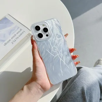 Чехол N80 Cartoon Matchman с прозрачной рамкой для Samsung S25 Ultra A55 iPhone 16 Pro Xiaomi Redmi Note 13 с текстурой перьев из шифона и серебряным покрытием for iPhone 6/6s