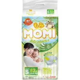 Гипоаллергенные подгузники для детей S (4-8 кг), 82 шт, MOMI Япония