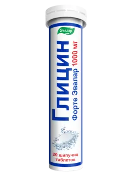 Глицин Форте, 1000 мг, 20 шипучих таблеток, туба, Эвалар