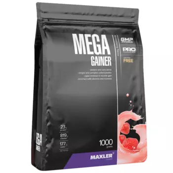 Гейнер Mega Gainer, вкус Клубника, 1 кг, MAXLER