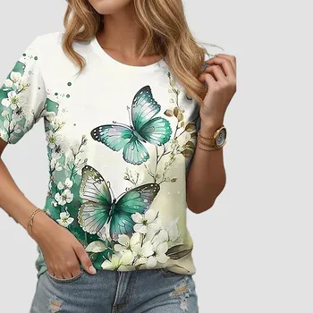 Модная женская футболка с принтом «Две бабочки», забавная повседневная футболка с круглым вырезом и короткими рукавами, летняя женская футболка XS синий