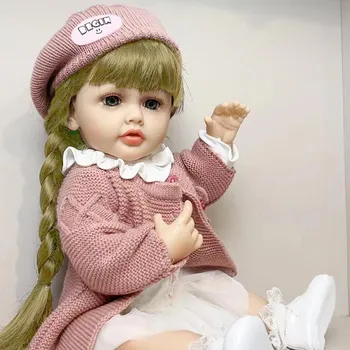 Модная кукла Reborn для девочек, полностью силиконовая, виниловая, 22 дюйма, длинные волосы принцессы, сделай сам, реалистичные куклы для новорожденных, подарок на Рождество Bebe Reborn 22 inch about 55 cm синий