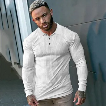 Мужская осенняя футболка Muscleguys для бизнеса и отдыха с длинными рукавами, тонкая повседневная одежда из полиэстера M чёрный
