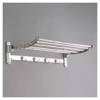 Полка откидная с держателем полотенец, 4 крючка, 58,5×25×13,5 см, цвет хром